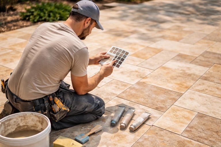 artisan-terrasse-carreaux-travertin-ensoleillee