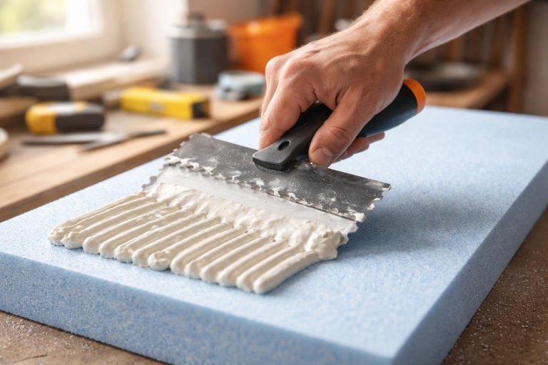 main-colle-polystyrene-truelle-outils